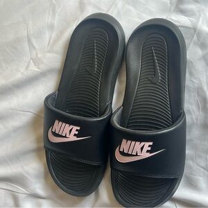 Nike Black Slides with Light Pink Logo